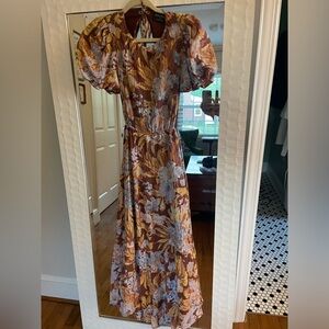 Floral Fall Maxi Dress Open Lace Up Back